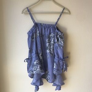 Blue & White Striped Floral Top